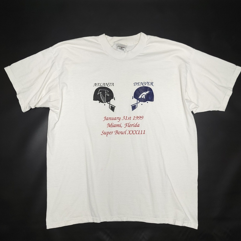 Vintage NFL Super Bowl Shirt Falcons‎ Broncos Mens XL 1999 XXX111 White